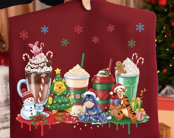 Christmas Cute Friends Cocoa Clipart Bundle – Holiday Drinks Stickers, Festive Animals PNG, Winter Coffee Sublimation, Kawaii Xmas Art