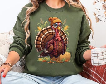 Hipster Thanksgiving Turkey PNG – Fall Sublimation Design, Plaid Shirt Turkey Clipart, Cute Autumn Harvest Printable