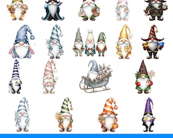 Paquete PNG de gnomos navideños: 18 adorables imágenes prediseñadas de gnomos navideños, gráficos de sublimación invernales, paquete de pegatinas navideñas, descarga digital imprimible