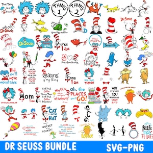 280+Dr Seuss Svg Bundle, Katze im HutSvg Spaß Cricut Silhouette-Dateien, Geburtstag, Party, druckbare Designs