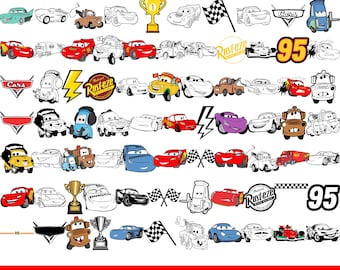 170+Cars SVG PNG Bundle, Lightning McQueen Clipart, Mater SVG, Cars Birthday Party Decorations, Cricut Cut Files, Instant Download