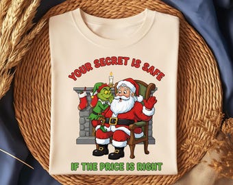 Funny Christmas Santa PNG, Grinch Parody Shirt Design, Your Secret Is Safe If The Price Is Right, Holiday Humor Graphic