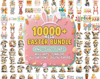 Easter Clipart Bundle 10000+ PNG SVG, Bunny Clipart, Easter Sublimation Designs, Printable Wall Art, Digital Paper Pack