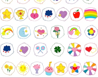 30+ Care Bear Belly Badges SVG Bundle – Cute Cartoon Icons Clipart Set, Cricut & Silhouette Files, Retro Care Bear Svg Png Dxf Eps