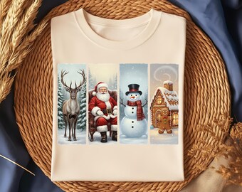 Classic Christmas Bookmark Set Printable, Santa Snowman Reindeer Gingerbread Art, Elegant Holiday Bookmarks