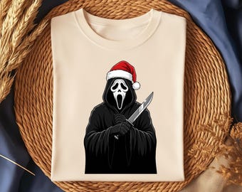 Christmas Horror Slasher Art, Funny Scary Santa Ghost Face Digital Print, Halloween Xmas Decor, Digital Download