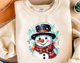 Cute Snowman Christmas Clipart PNG – Festive Holiday Snowman Art, Winter Sublimation Design, Cartoon Xmas Printable, Instant Download