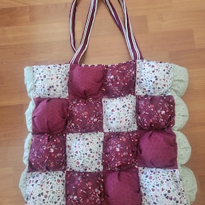 Puffer Tote Bag: Red & Green Squishy Shoulder Bag
