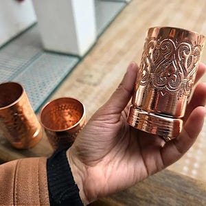 Authentic Indian handmade copper cups for bar or home decor.