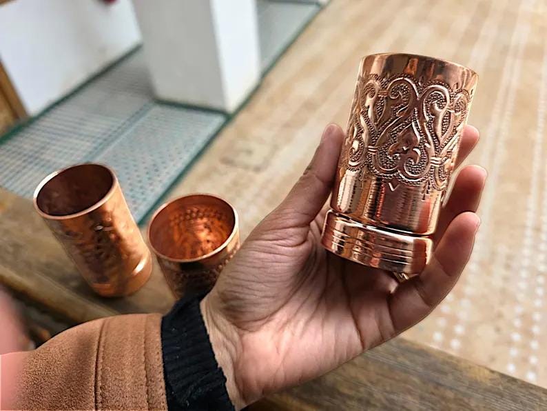 Authentic Indian handmade copper cups for bar or home decor.