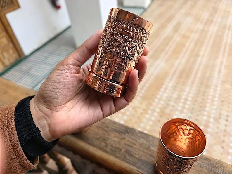 Ayurvedic water cups made from 100% pure copper for wellness.
