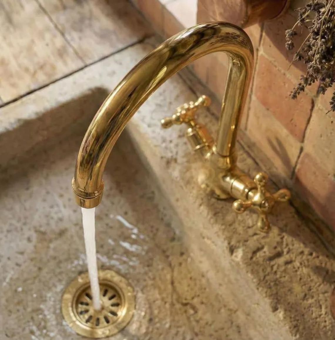 Handmade Solid Brass Kitchen Faucet, Bridge Style Sink Mixer With Cross ...