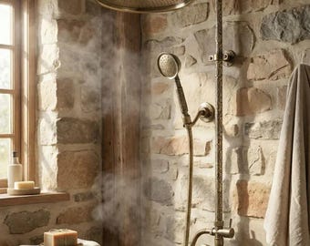 Ready to Ship from USA |  TWO PCS l Handmade Unlacquered Brass Kitchen Faucet two brass shower systeme