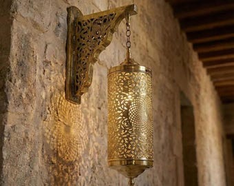 Handmade Brass Moroccan Wall Sconce | Pierced Cylinder Lantern