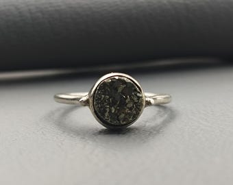 Natural Raw Pyrite Ring, Handmade 925 Sterling Silver Ring, Raw Gemstone Ring, Round Pyrite Jewelry, Anniversary Gift For Her