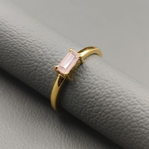 Minimalist Rose Quartz Ring, 925 Silver Ring, Thin Band Rose Quartz Ring, Baguette Cut Beautiful Quartz Ring, Ring For Women, Dainty Ring