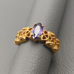 Precious Amethyst Nature Inspired Ring, 925 Sterling Silver Unique Band Ring, Handmade Ring, Marquise Cut Amethyst Ring, Christmas Gift