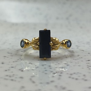 Black Onyx Ring, Baguette Cut Black Onyx Ring, Sterling Silver Ring, Gold Plated Ring, Statement Ring, 14k Gold Onyx Ring, Black Stone Ring