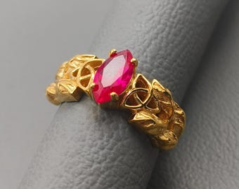 Nature Inspired Unique Leaf Band Ruby Ring, 925 Sterling Silver, Pink Gemstone Ring, Beautiful Ring's For Women's, Marquise Cut Ring