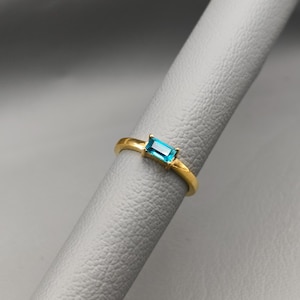 Genuine Blue Topaz Ring, Promise Ring, 14k Gold Plated, Blue Gemstone Ring, Baguette Cut Blue Topaz Ring, Ring For Women, Wedding Gift