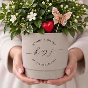Gepersonaliseerde bloempot | Huwelijksgeschenk | Cadeau-idee voor het bruidspaar | Bloempot voor een bruiloft | Cadeau-idee in geld | Verloving | Jubileum