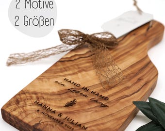 Olive wood cutting board | Personalized wedding gift | Engagement | Anniversary | Gift for couples | Engraved names & date | Serving board