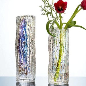 Schillerndes strukturiertes Glasvasen-Set - Hohe Zylinderblumenvasen für Zuhause, Hochzeitsmittelstück & Geschenk