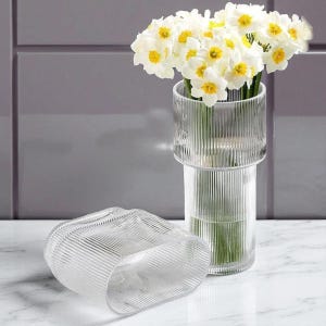 Modern Ribbed Glass Vases – Minimalist Clear Flower Vases for Home Decor