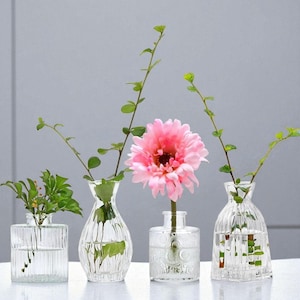 Clear Glass Bud Vase Set: Textured Flower Holders, Wedding Centerpieces