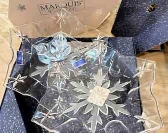 Waterford Marquis Winterfest Crystal Snowflake Luncheon Plates Set of 2 New