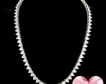 New Elegant Lab Created Diamondette Heart Tennis Silvertone Necklace 18&quot; Wedding