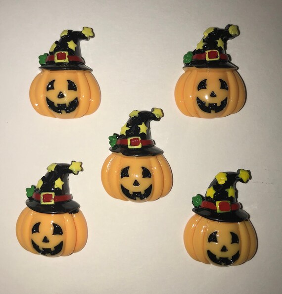 5 Pcs Set Orange Pumpkin Witch Hat Resin Cabochon Image 0