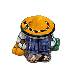 Talavera Pottery Mexico Sleeping Sombrero Man Hand Painted Accent Piece Figurine