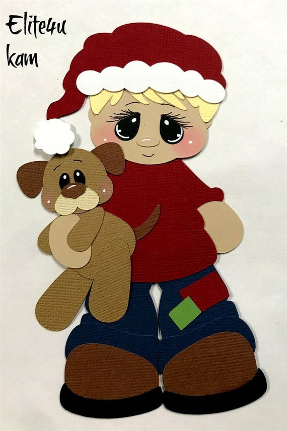 Elite4u Premade Blonde Hair Boy Christmas Dog Paper Piecing Etsy