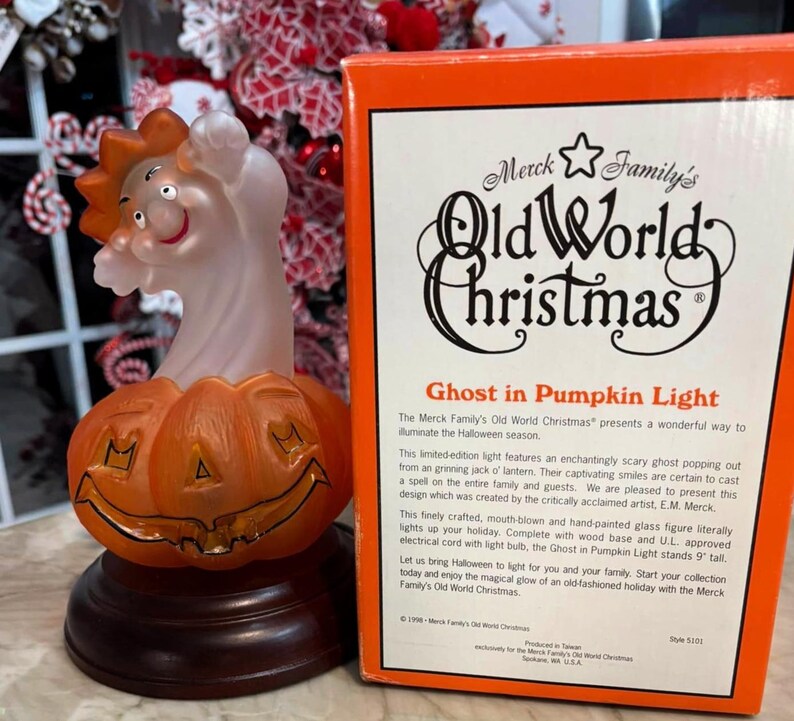 Merck Old World Christmas Ghost in Pumpkin Fall Halloween Light RETIRED ...