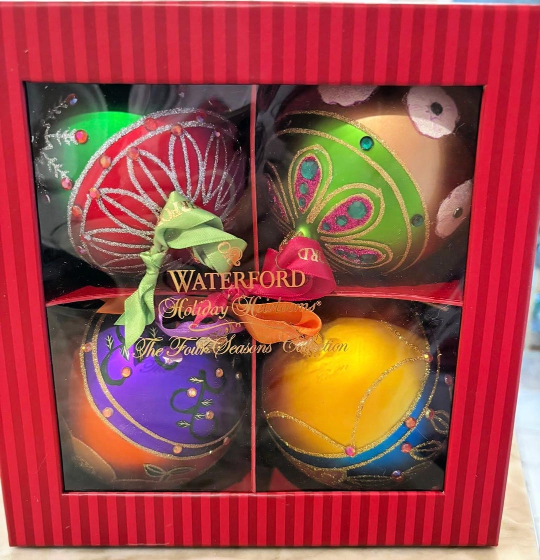 Waterford Holiday Heirlooms Four Seasons Ornament Set Vintage Blown ...