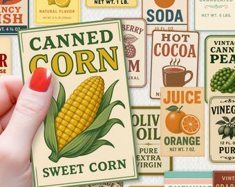 Vintage Food Label Clipart Bundle: Retro Kitchen PNG Graphics (Digital Download