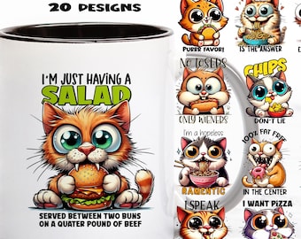 Funny Cat Food Puns PNG Clipart Bundle | Mugs, Shirts (Digital Download)
