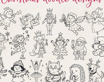 Hand Drawn Christmas Doodle Characters Bundle | Holiday SVG PNG EPS