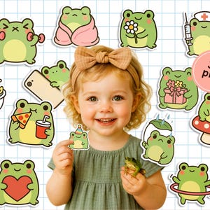 Kawaii Frog Stickers: Pastel Clipart Bundle (PNG, Printable Sheets)