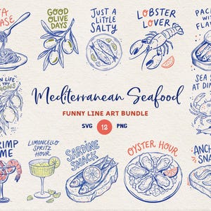 Medelhavsskaldjurscitat SVG PNG-paket, roliga fisk, hummer, citronmat, skjortdesigner