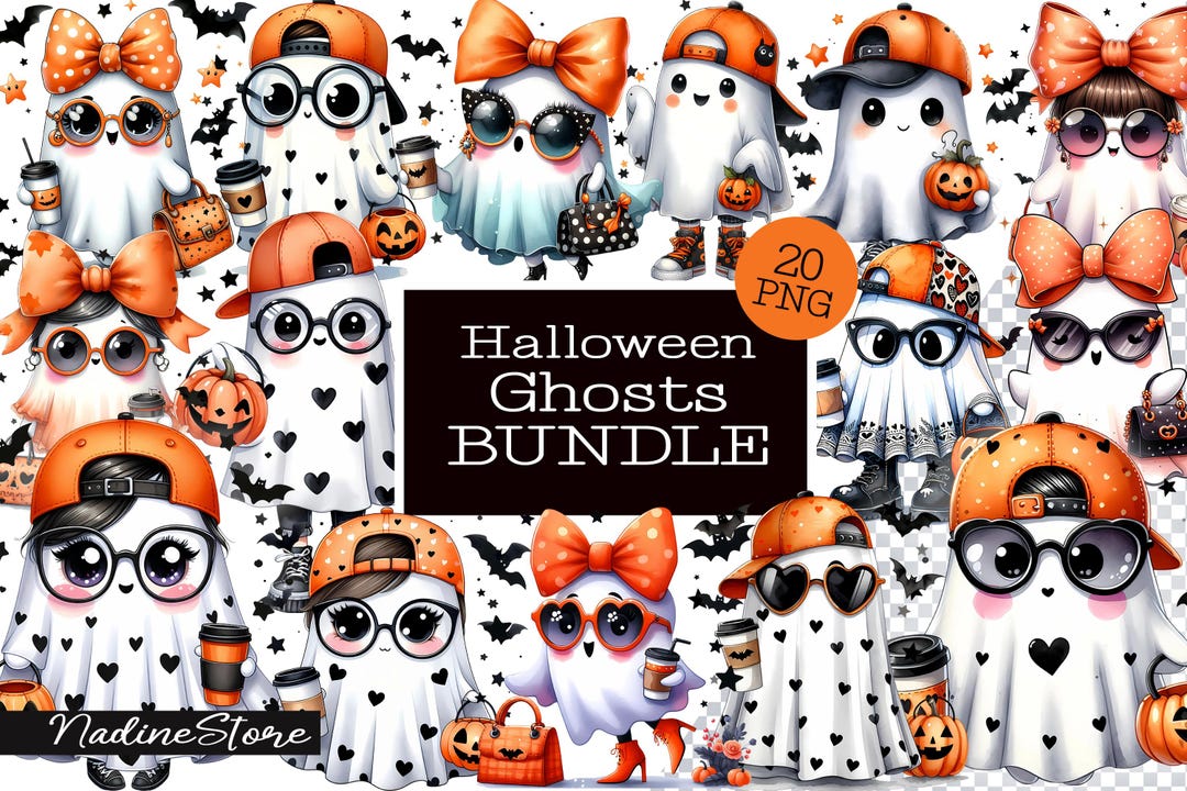Cute Halloween Ghost Clipart Bundle | Spooky Ghosts Sublimation PNG ...