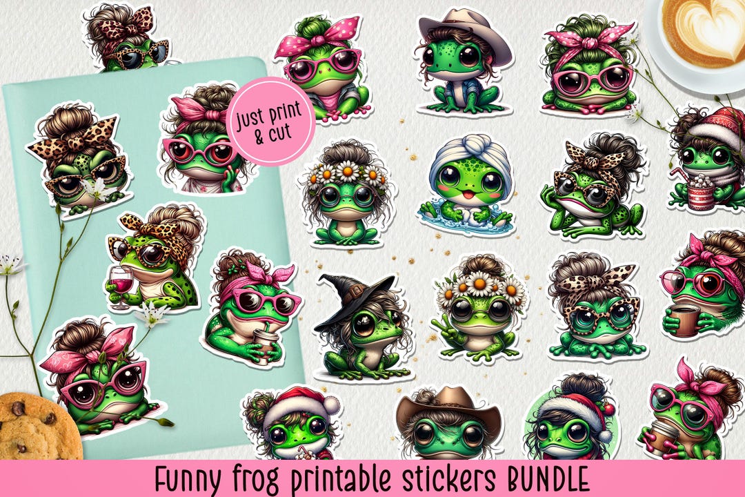Funny Frog Printable Stickers 34 PNG Bundle Planner Stickers Ready to ...