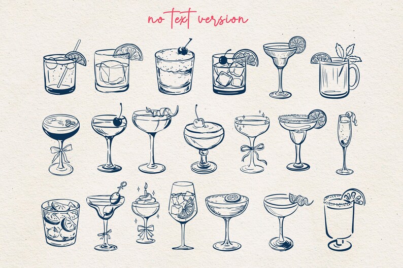 Cocktail Line Art Bundle | 20 Hand Drawn Drinks SVG PNG EPS - Etsy