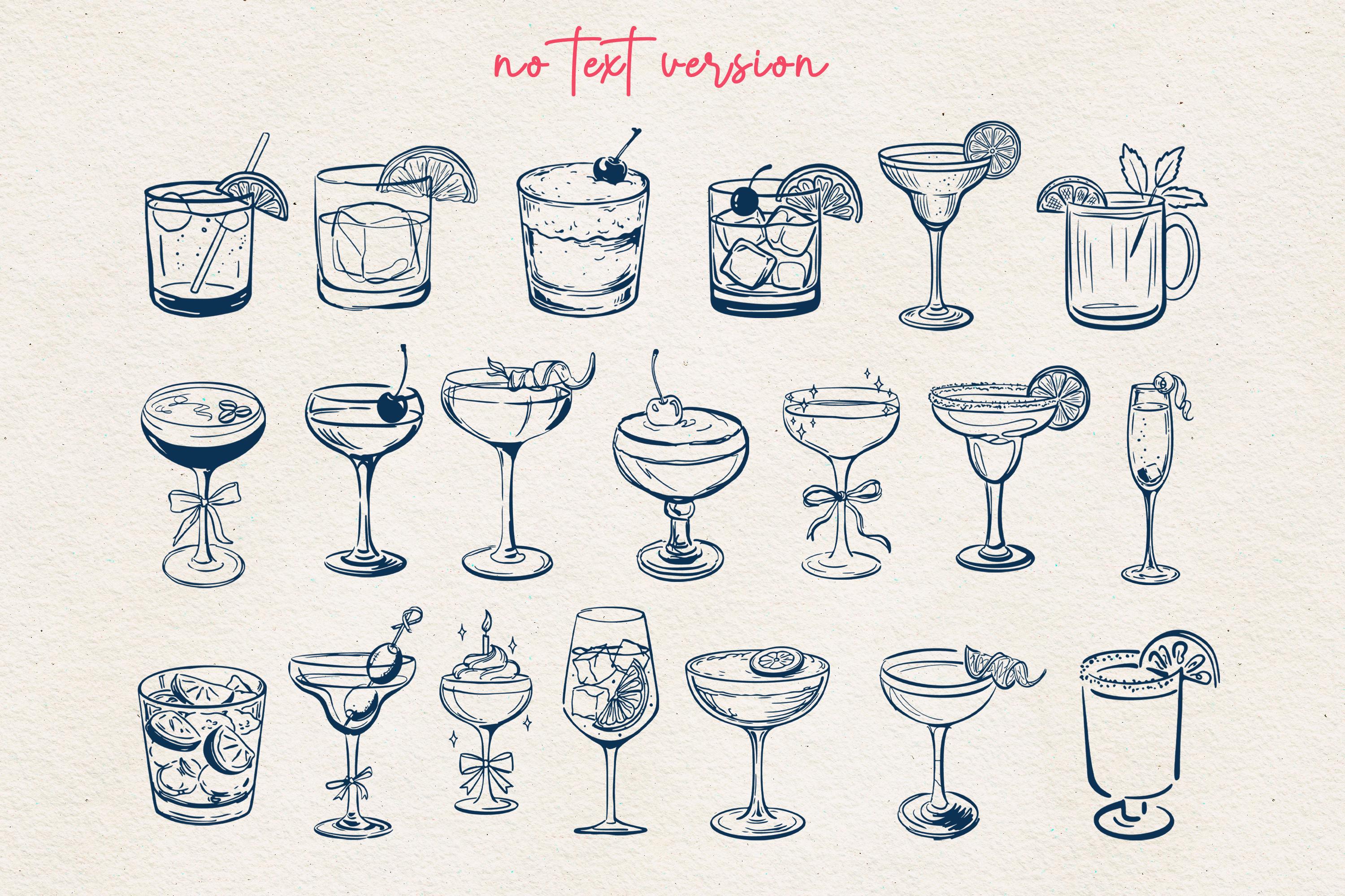 Cocktail Line Art Bundle | 20 Hand Drawn Drinks SVG PNG EPS - Etsy