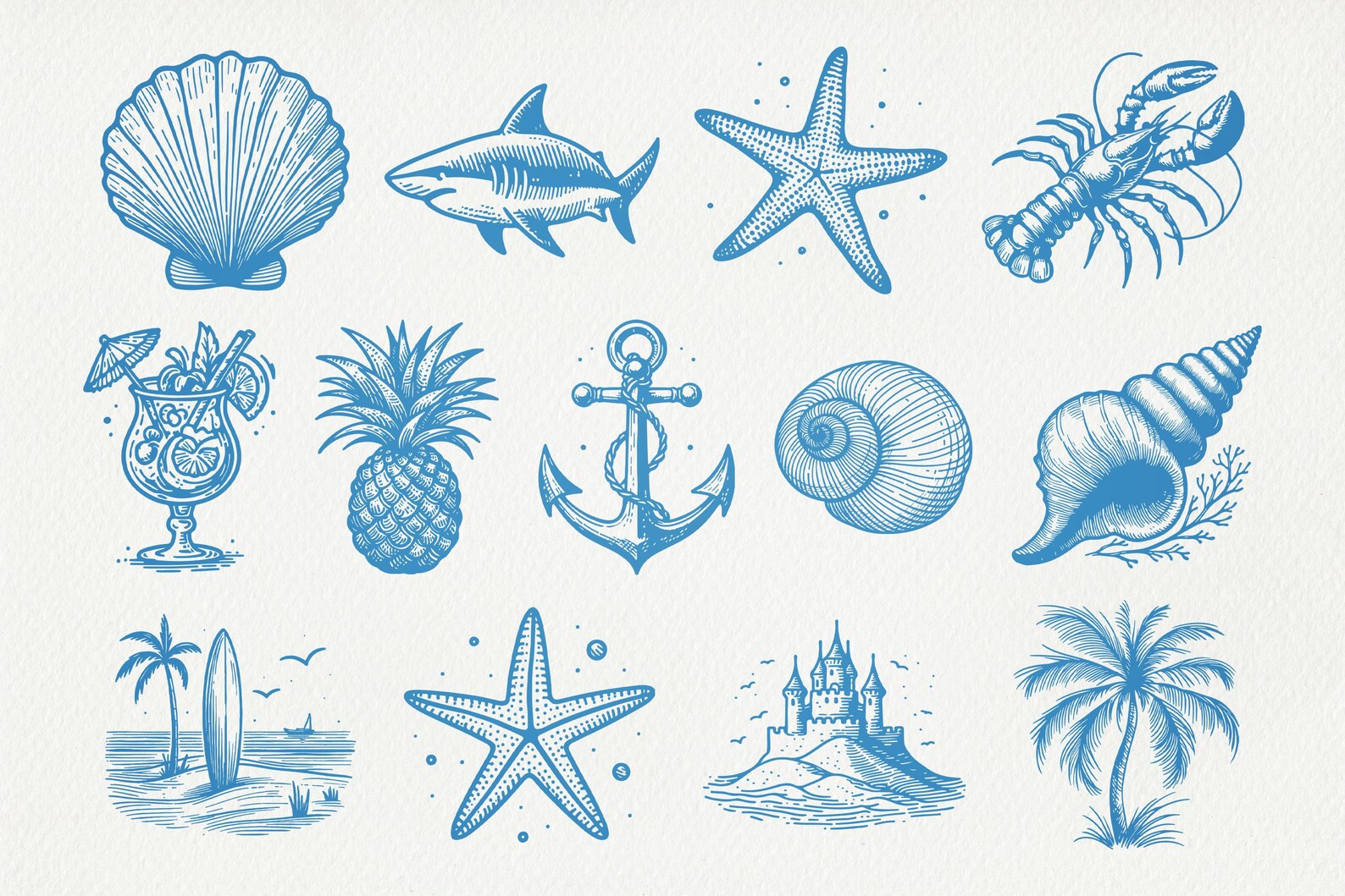 Summer Coastal SVG Bundle | Nautical Line Art Clipart | Beach Ocean PNG ...