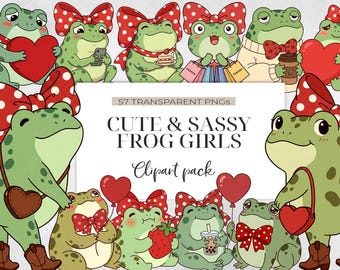 Frog Girls PNG Bundle 57 Designs Girly Character Clipart Sassy Cartoon Set