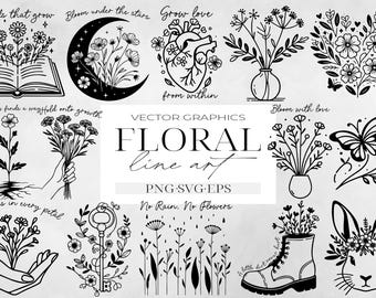 Wildflower Line Art SVG Bundle | Botanical Illustrations (Digital Download)