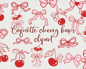 Coquette Cherry Bows Clipart Bundle | Girly PNG SVG EPS