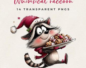 Christmas Raccoon Clipart Bundle | Holiday PNG Set